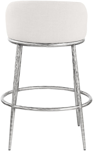Meridian Furniture Ferro Cream Linen Performance Fabric Barstool with Brushed Silver Forged Iron Legs 77086Cream-C