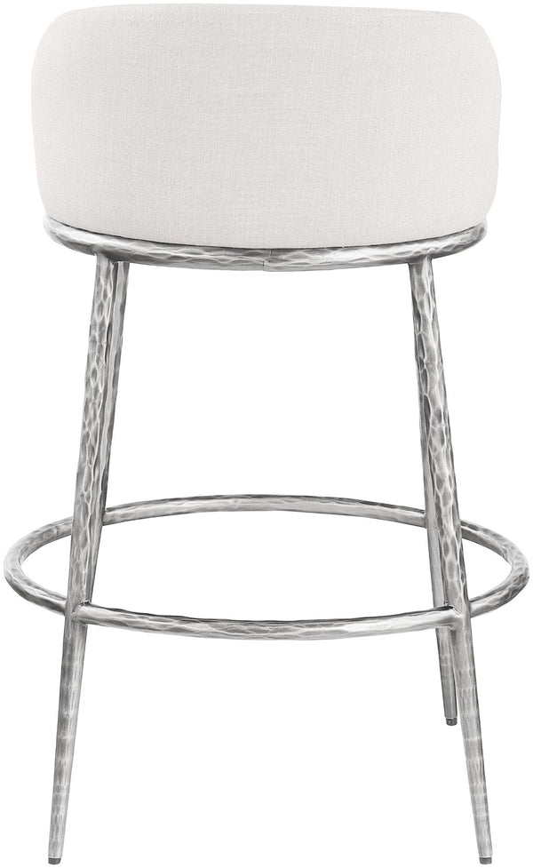 Meridian Furniture Ferro Cream Linen Performance Fabric Barstool with Brushed Silver Forged Iron Legs 77086Cream-C