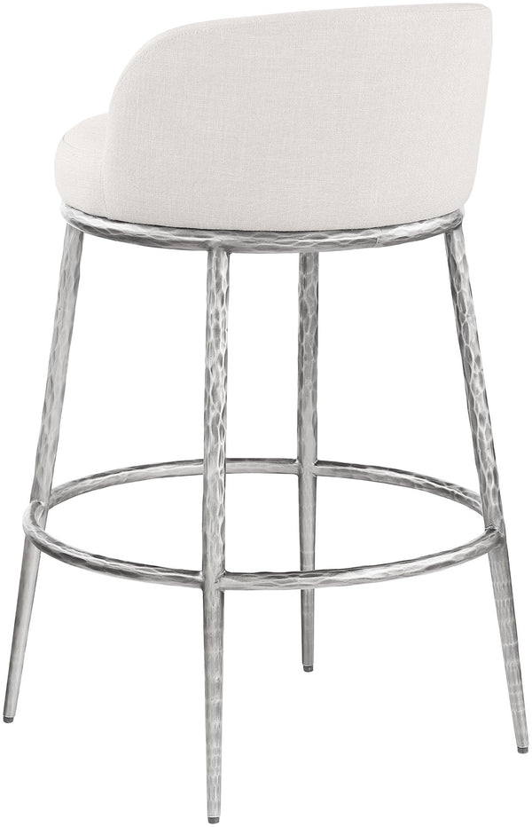 Meridian Furniture Ferro Cream Linen Performance Fabric Barstool with Brushed Silver Forged Iron Legs 77086Cream-C