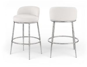Meridian Furniture Ferro Cream Linen Performance Fabric Barstool with Brushed Silver Forged Iron Legs 77086Cream-C