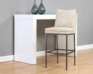 Sunpan PAIGE Barstool - Stylish Faux Leather Comfort with Antique Brass Legs for Modern Spaces and Dining Cream 105943
