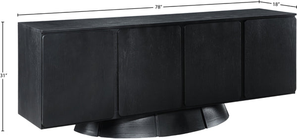 Meridian Furniture Bellona Art Deco Oak Veneer Buffet with Four Doors and Elevated Base for Dining Room Storage Black 77091Black