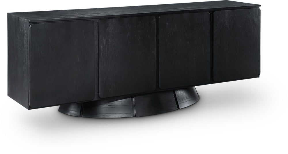 Meridian Furniture Bellona Art Deco Oak Veneer Buffet with Four Doors and Elevated Base for Dining Room Storage Black 77091Black