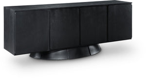 Meridian Furniture Bellona Art Deco Oak Veneer Buffet with Four Doors and Elevated Base for Dining Room Storage Black 77091Black