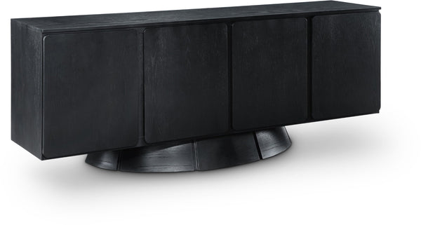Meridian Furniture Bellona Art Deco Oak Veneer Buffet with Four Doors and Elevated Base for Dining Room Storage Black 77091Black