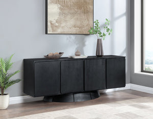 Meridian Furniture Bellona Art Deco Oak Veneer Buffet with Four Doors and Elevated Base for Dining Room Storage Black 77091Black