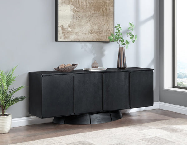 Meridian Furniture Bellona Art Deco Oak Veneer Buffet with Four Doors and Elevated Base for Dining Room Storage Black 77091Black