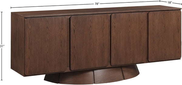 Meridian Furniture Bellona Art Deco Oak Veneer Buffet with Four Doors and Elevated Base for Dining Room Storage Brown 77091Brown
