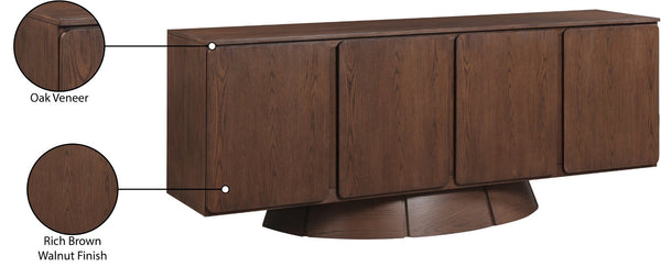 Meridian Furniture Bellona Art Deco Oak Veneer Buffet with Four Doors and Elevated Base for Dining Room Storage Brown 77091Brown