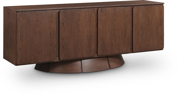 Meridian Furniture Bellona Art Deco Oak Veneer Buffet with Four Doors and Elevated Base for Dining Room Storage Brown 77091Brown