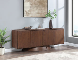 Meridian Furniture Bellona Art Deco Oak Veneer Buffet with Four Doors and Elevated Base for Dining Room Storage Brown 77091Brown