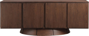 Meridian Furniture Bellona Art Deco Oak Veneer Buffet with Four Doors and Elevated Base for Dining Room Storage Brown 77091Brown