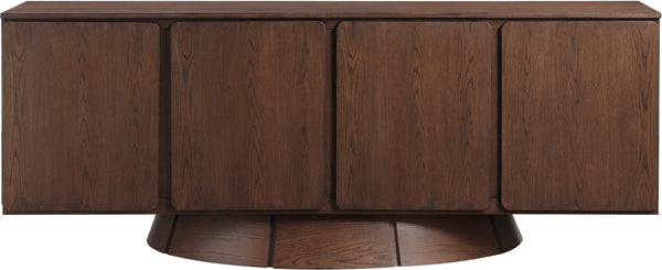 Meridian Furniture Bellona Art Deco Oak Veneer Buffet with Four Doors and Elevated Base for Dining Room Storage Brown 77091Brown