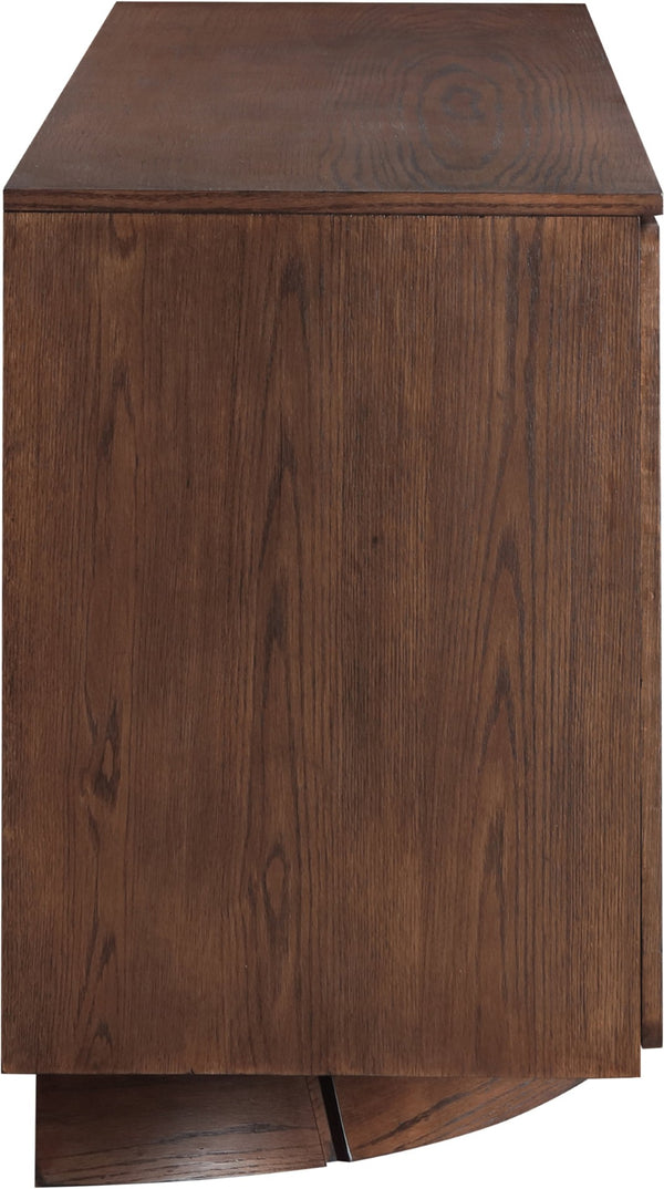 Meridian Furniture Bellona Art Deco Oak Veneer Buffet with Four Doors and Elevated Base for Dining Room Storage Brown 77091Brown