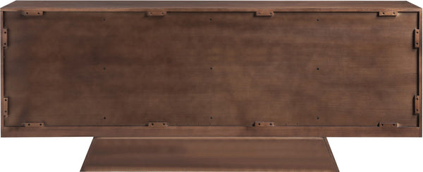 Meridian Furniture Bellona Art Deco Oak Veneer Buffet with Four Doors and Elevated Base for Dining Room Storage Brown 77091Brown