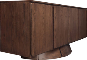 Meridian Furniture Bellona Art Deco Oak Veneer Buffet with Four Doors and Elevated Base for Dining Room Storage Brown 77091Brown