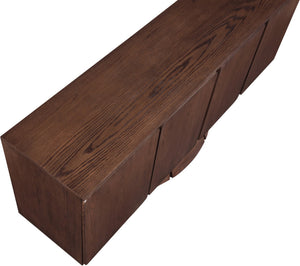 Meridian Furniture Bellona Art Deco Oak Veneer Buffet with Four Doors and Elevated Base for Dining Room Storage Brown 77091Brown