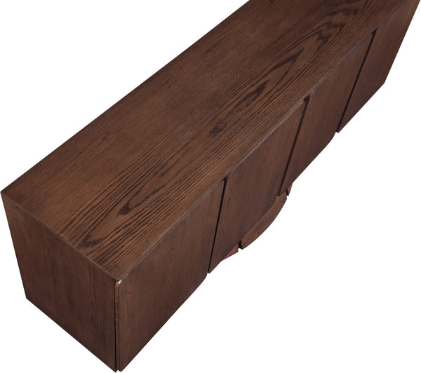Meridian Furniture Bellona Art Deco Oak Veneer Buffet with Four Doors and Elevated Base for Dining Room Storage Brown 77091Brown