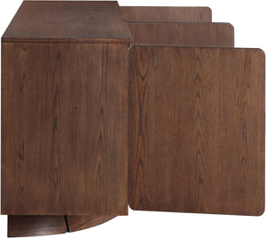 Meridian Furniture Bellona Art Deco Oak Veneer Buffet with Four Doors and Elevated Base for Dining Room Storage Brown 77091Brown