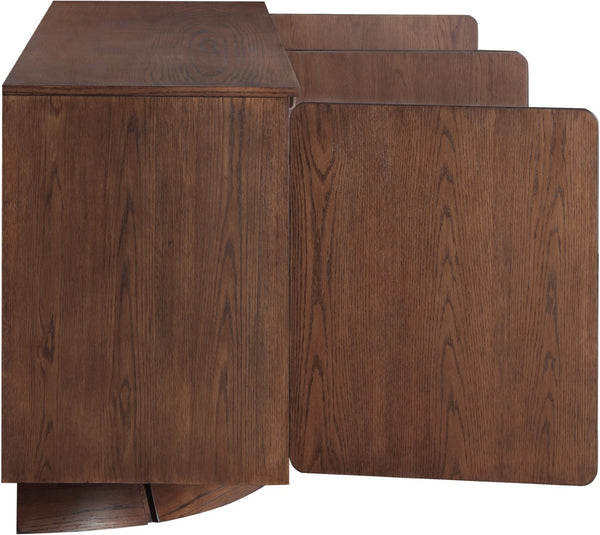 Meridian Furniture Bellona Art Deco Oak Veneer Buffet with Four Doors and Elevated Base for Dining Room Storage Brown 77091Brown