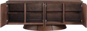 Meridian Furniture Bellona Art Deco Oak Veneer Buffet with Four Doors and Elevated Base for Dining Room Storage Brown 77091Brown