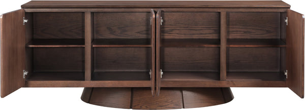 Meridian Furniture Bellona Art Deco Oak Veneer Buffet with Four Doors and Elevated Base for Dining Room Storage Brown 77091Brown