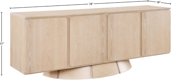 Meridian Furniture Bellona Art Deco Oak Veneer Buffet with Four Doors and Elevated Base for Dining Room Storage Natural 77091Natural