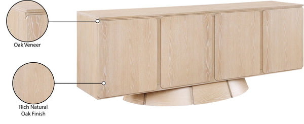 Meridian Furniture Bellona Art Deco Oak Veneer Buffet with Four Doors and Elevated Base for Dining Room Storage Natural 77091Natural