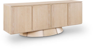 Meridian Furniture Bellona Art Deco Oak Veneer Buffet with Four Doors and Elevated Base for Dining Room Storage Natural 77091Natural