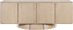 Meridian Furniture Bellona Art Deco Oak Veneer Buffet with Four Doors and Elevated Base for Dining Room Storage Natural 77091Natural