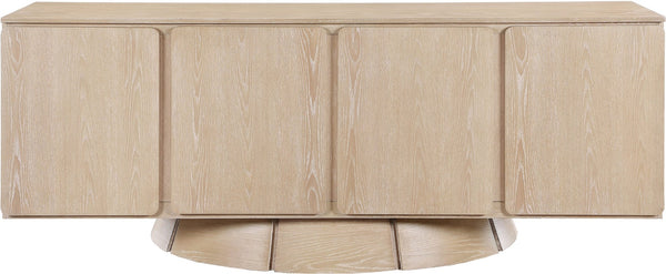 Meridian Furniture Bellona Art Deco Oak Veneer Buffet with Four Doors and Elevated Base for Dining Room Storage Natural 77091Natural