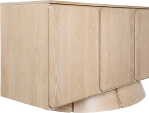Meridian Furniture Bellona Art Deco Oak Veneer Buffet with Four Doors and Elevated Base for Dining Room Storage Natural 77091Natural