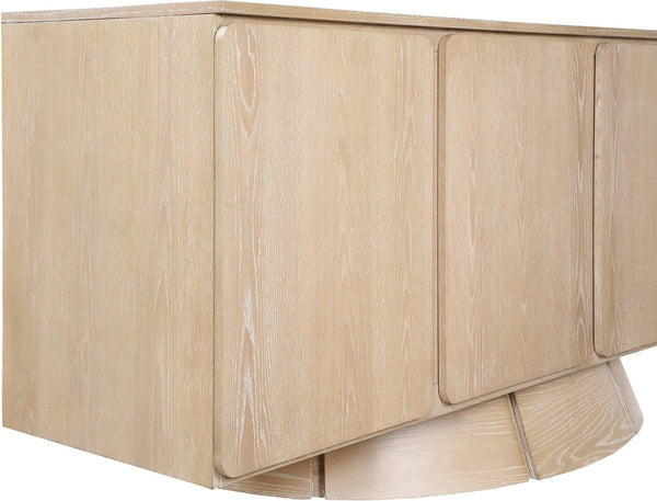 Meridian Furniture Bellona Art Deco Oak Veneer Buffet with Four Doors and Elevated Base for Dining Room Storage Natural 77091Natural