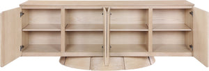 Meridian Furniture Bellona Art Deco Oak Veneer Buffet with Four Doors and Elevated Base for Dining Room Storage Natural 77091Natural