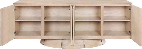 Meridian Furniture Bellona Art Deco Oak Veneer Buffet with Four Doors and Elevated Base for Dining Room Storage Natural 77091Natural