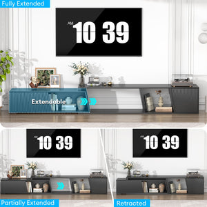 English Elm Highboy Media Console with Led Lighting Fluted Panels and Storage for Living Room T3773P416495