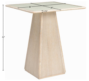 Meridian Furniture Atrium Glass and Cane Top Solid Wood Bar Height Table with Art Deco Sculptural Bistro Base Natural 77092Natural-T