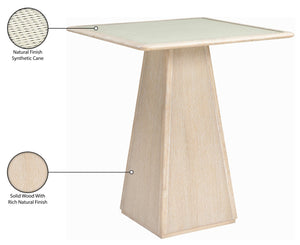 Meridian Furniture Atrium Glass and Cane Top Solid Wood Bar Height Table with Art Deco Sculptural Bistro Base Natural 77092Natural-T