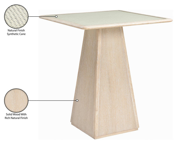 Meridian Furniture Atrium Glass and Cane Top Solid Wood Bar Height Table with Art Deco Sculptural Bistro Base Natural 77092Natural-T