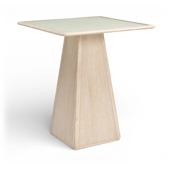 Meridian Furniture Atrium Glass and Cane Top Solid Wood Bar Height Table with Art Deco Sculptural Bistro Base Natural 77092Natural-T