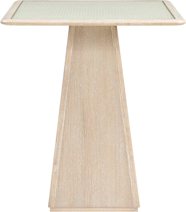 Meridian Furniture Atrium Glass and Cane Top Solid Wood Bar Height Table with Art Deco Sculptural Bistro Base Natural 77092Natural-T