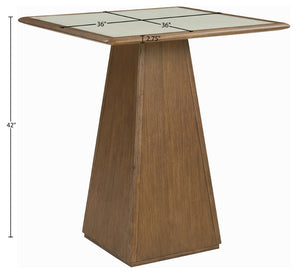 Meridian Furniture Atrium Glass and Cane Top Solid Wood Bar Height Table with Art Deco Sculptural Bistro Base Brown Walnut 77093Brown-T