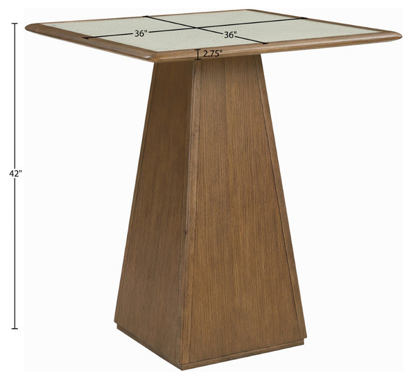 Meridian Furniture Atrium Glass and Cane Top Solid Wood Bar Height Table with Art Deco Sculptural Bistro Base Brown Walnut 77093Brown-T
