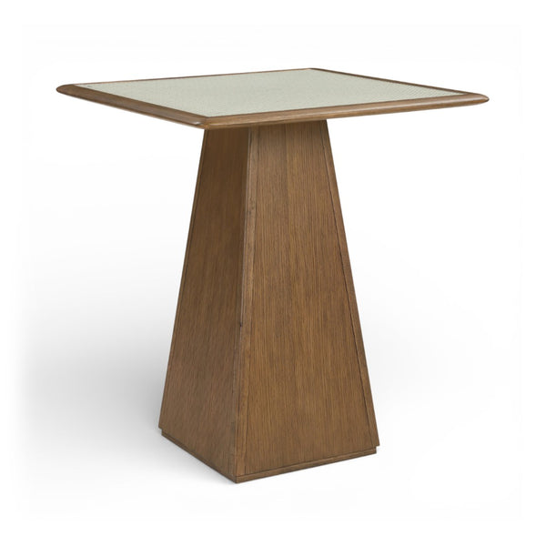 Meridian Furniture Atrium Glass and Cane Top Solid Wood Bar Height Table with Art Deco Sculptural Bistro Base Brown Walnut 77093Brown-T