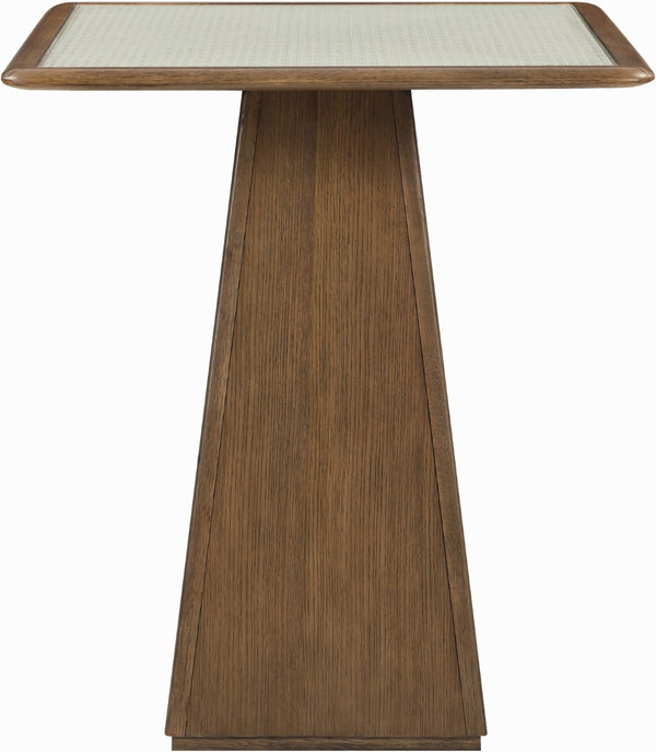 Meridian Furniture Atrium Glass and Cane Top Solid Wood Bar Height Table with Art Deco Sculptural Bistro Base Brown Walnut 77093Brown-T