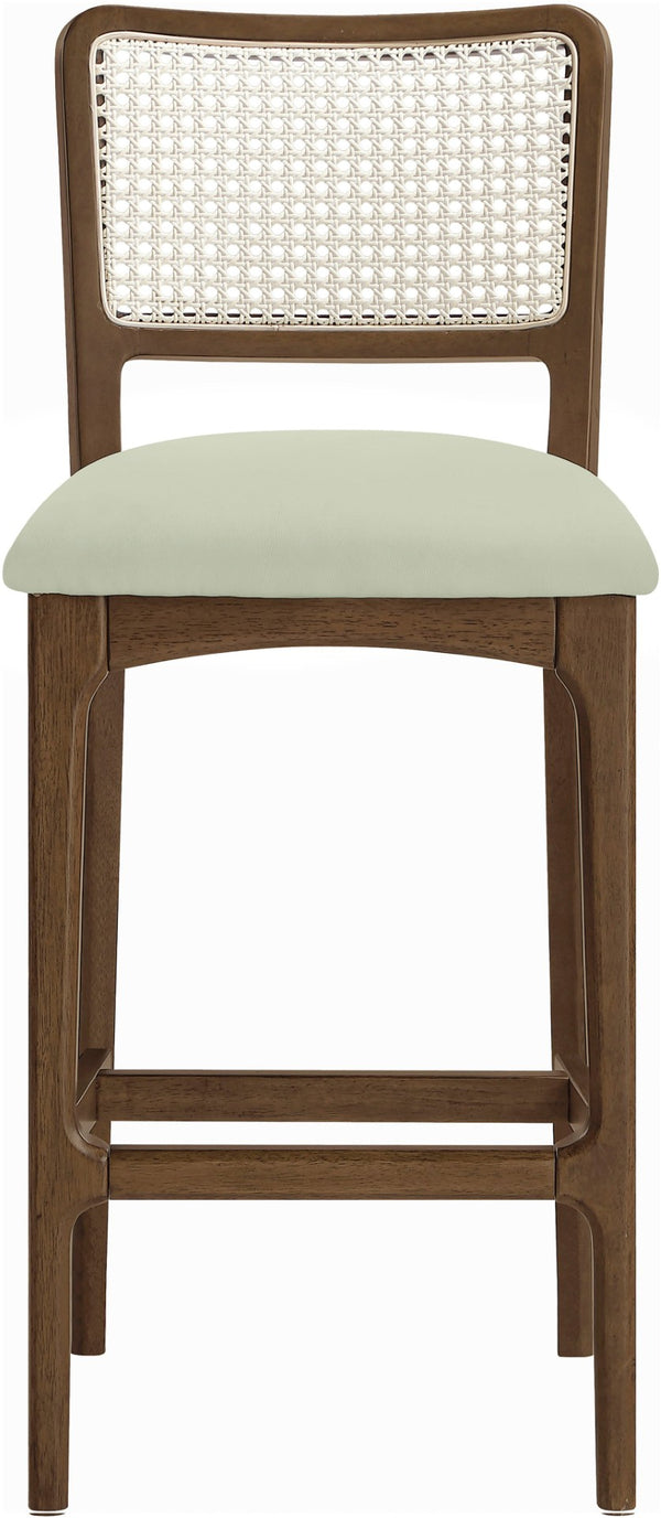 Meridian Furniture Atrium Art Deco Cane Back Bar Stool with Vegan Leather Seat and Cerused Wood Frame Mint Bar Height 77093Mint-C