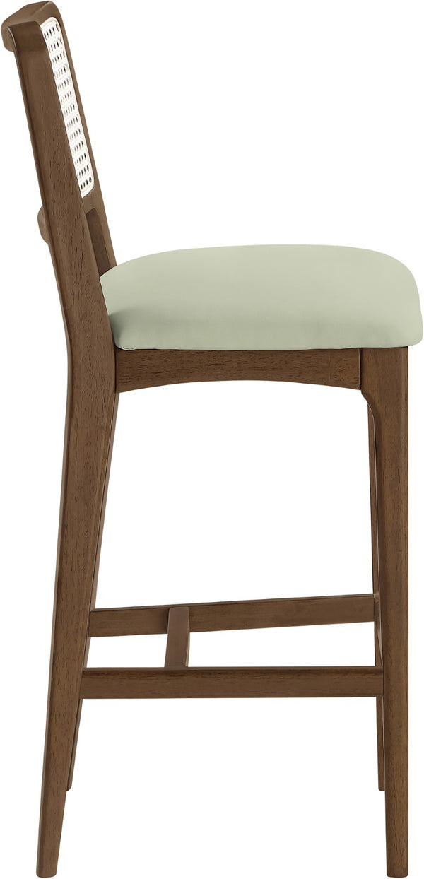 Meridian Furniture Atrium Art Deco Cane Back Bar Stool with Vegan Leather Seat and Cerused Wood Frame Mint Bar Height 77093Mint-C