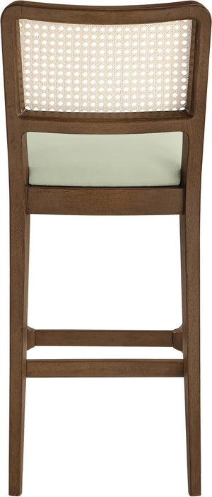 Meridian Furniture Atrium Art Deco Cane Back Bar Stool with Vegan Leather Seat and Cerused Wood Frame Mint Bar Height 77093Mint-C