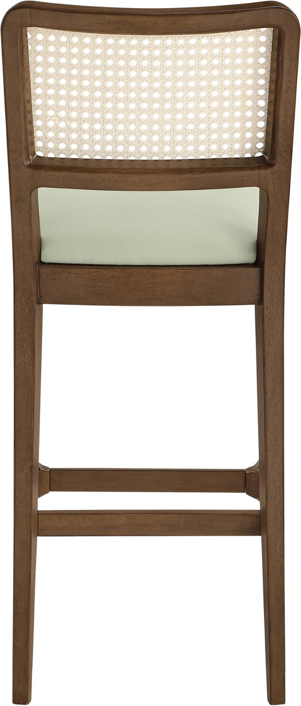 Meridian Furniture Atrium Art Deco Cane Back Bar Stool with Vegan Leather Seat and Cerused Wood Frame Mint Bar Height 77093Mint-C