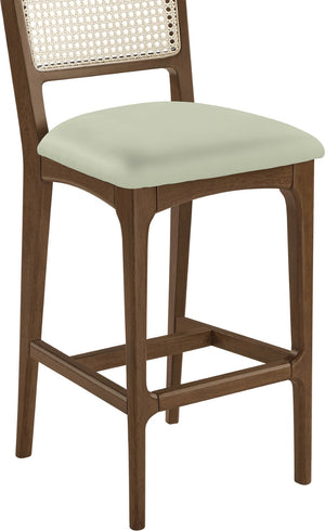 Meridian Furniture Atrium Art Deco Cane Back Bar Stool with Vegan Leather Seat and Cerused Wood Frame Mint Bar Height 77093Mint-C